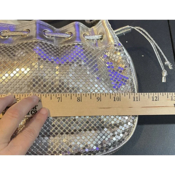 Silver Metal Mesh Crossbody Drawstring Handbag Purse Retro Y2K Preppy Festival - Picture 2 of 5